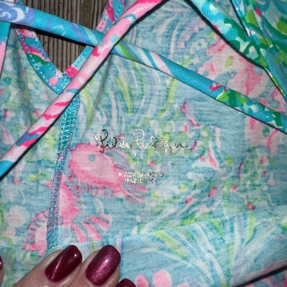 Lilly Pulitzer Kristen Flounce Amalfi Blue Best Fishes Sleeveless Size Large - Picture 9 of 11